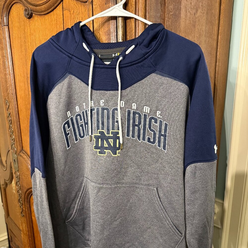 Under Armour Loose Fit Notre Dame ND Fighting Irish Hoodie Men's Large Navy Gray